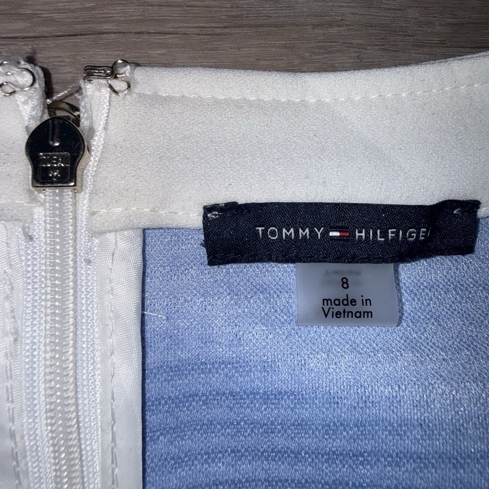 Tommy Hilfiger Sleeveless Sheath Dress Womens Blue White Houndstooth Pockets Sz8 - Picture 3 of 10